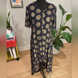 Gold foil size medium outfit navy blue sheer Indian duster